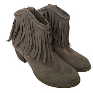 Haleigh fringe slip on ankle bootie